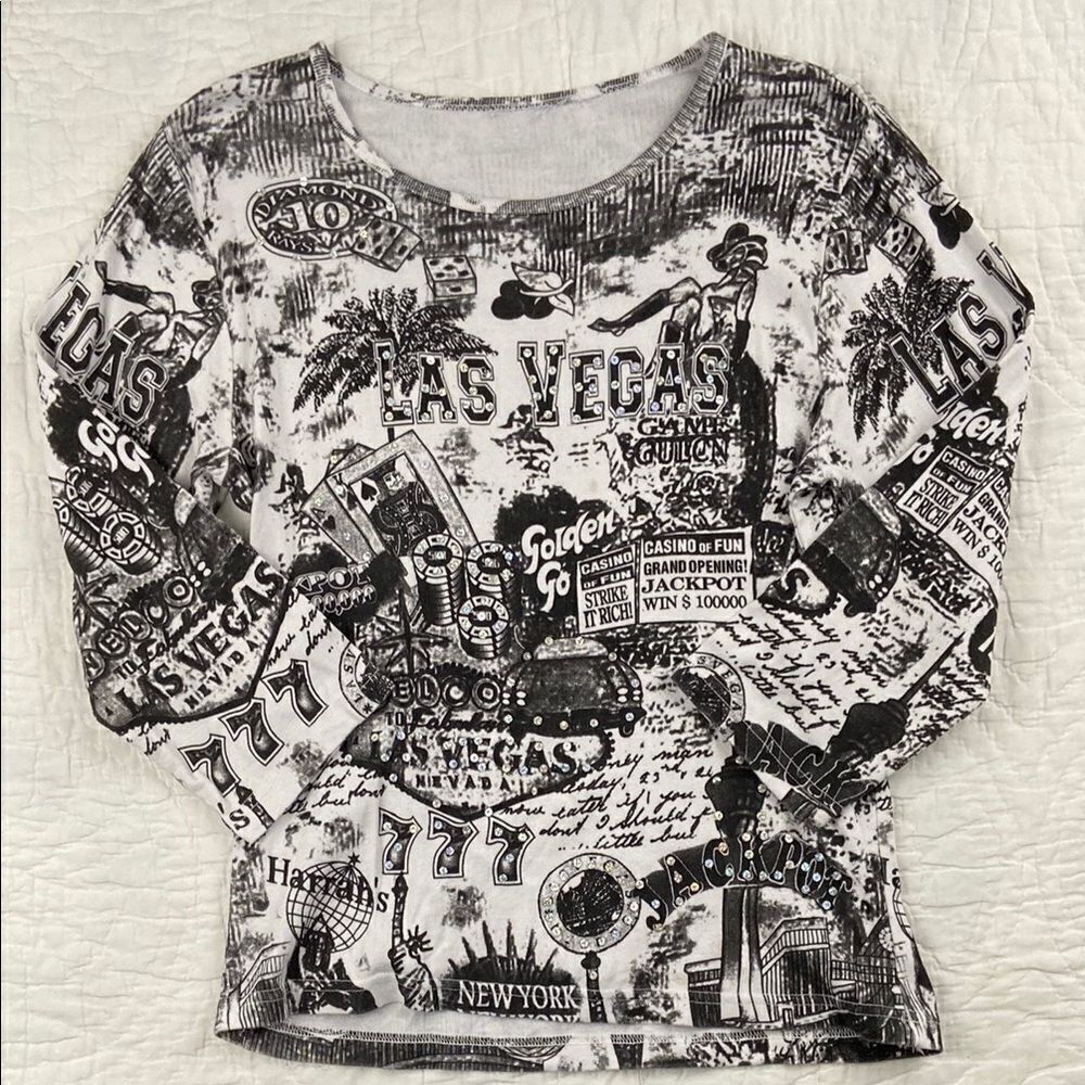 Vintage Take Two Las Vegas Bejeweled Quarter Sleeve Y2K Shirt